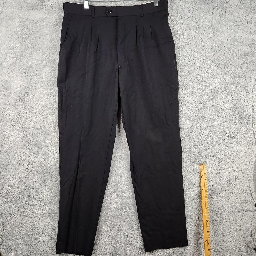 Pronti Dress Pants Mens 36x30 Black Wool Pleated Front Business Trousers (34x32)